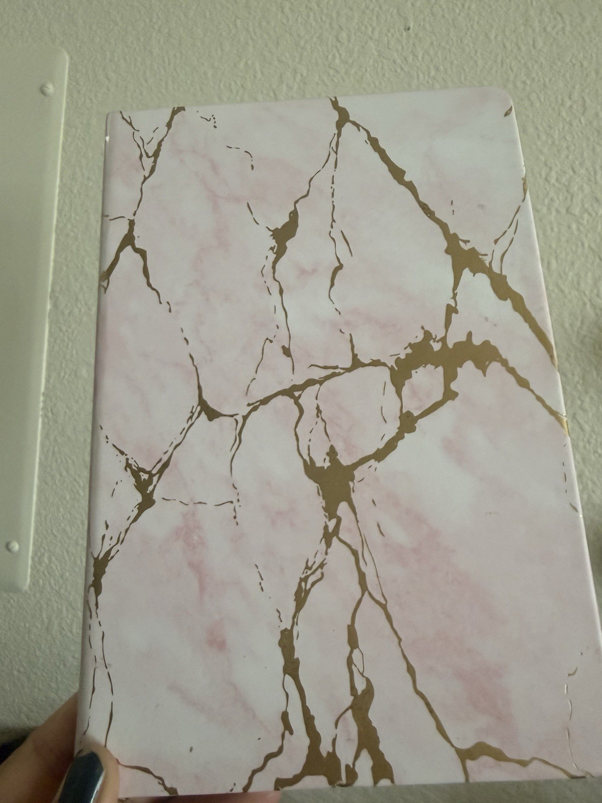 Pink White Marble Gold Vein Lined Journal Notebook with Elastic Band