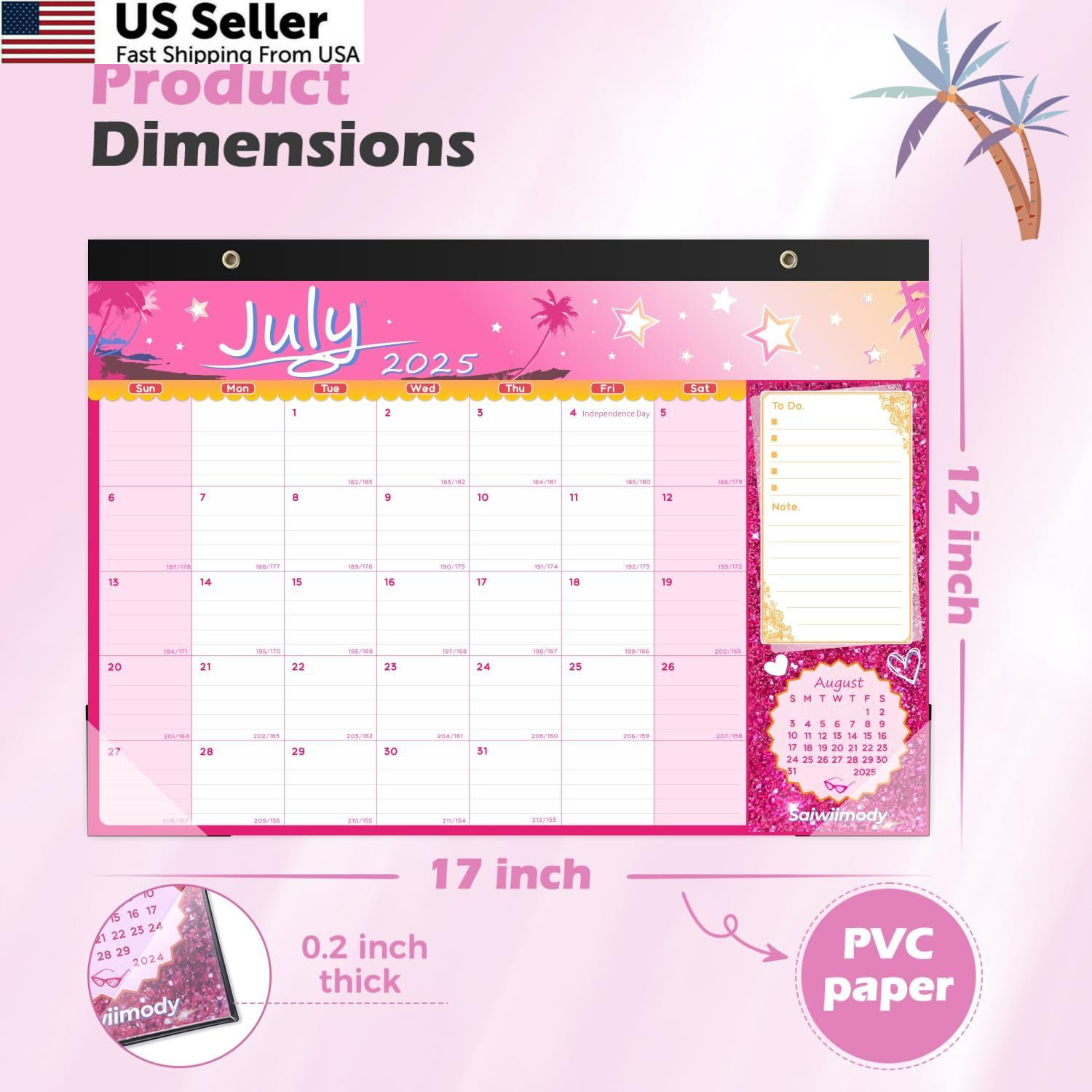 Desk Calendar 2026 with Clear Waterproof Cover 17 x 12 17 x 12 inch, Pink