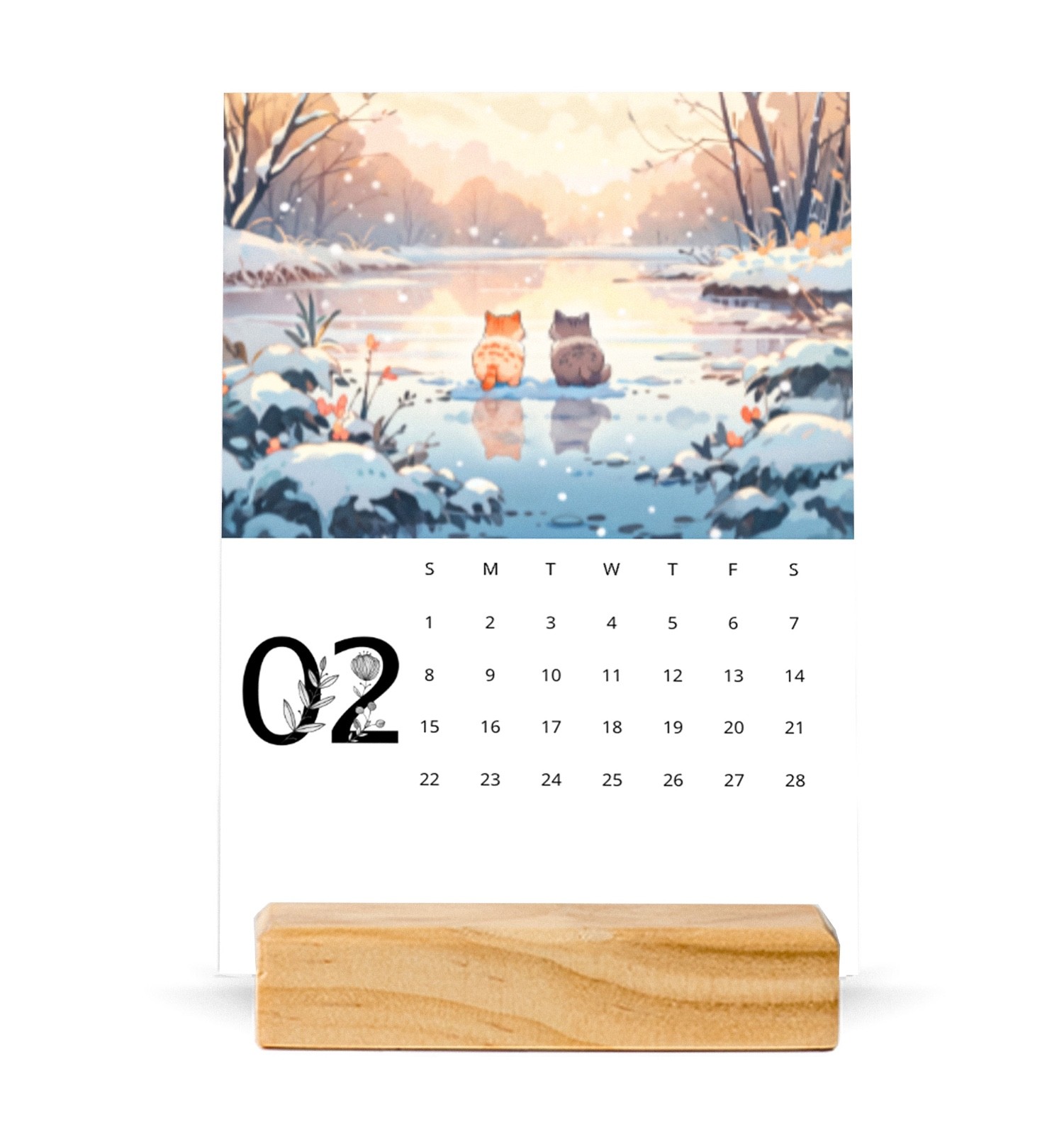 Kawaii Nature Scenes 2026 Desk Calendar, Vertical Calendar with Wood Stand 4″x6