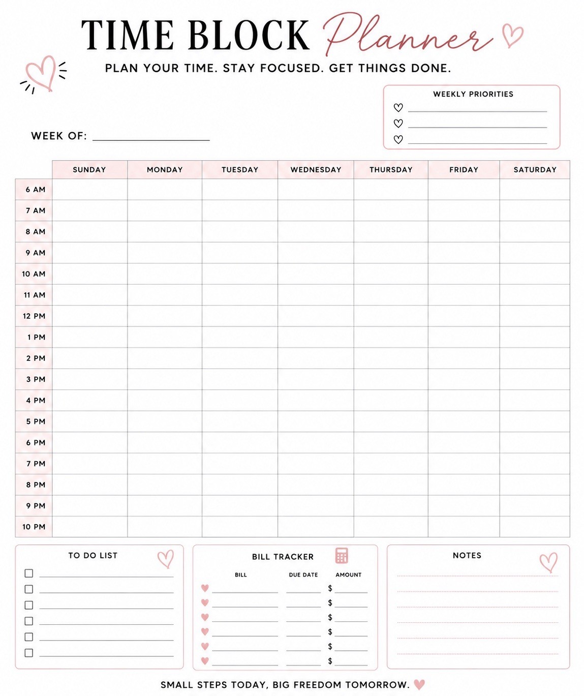 A4 Time blocking template, Daily Planner PDF Digital Printable – 2 in 1