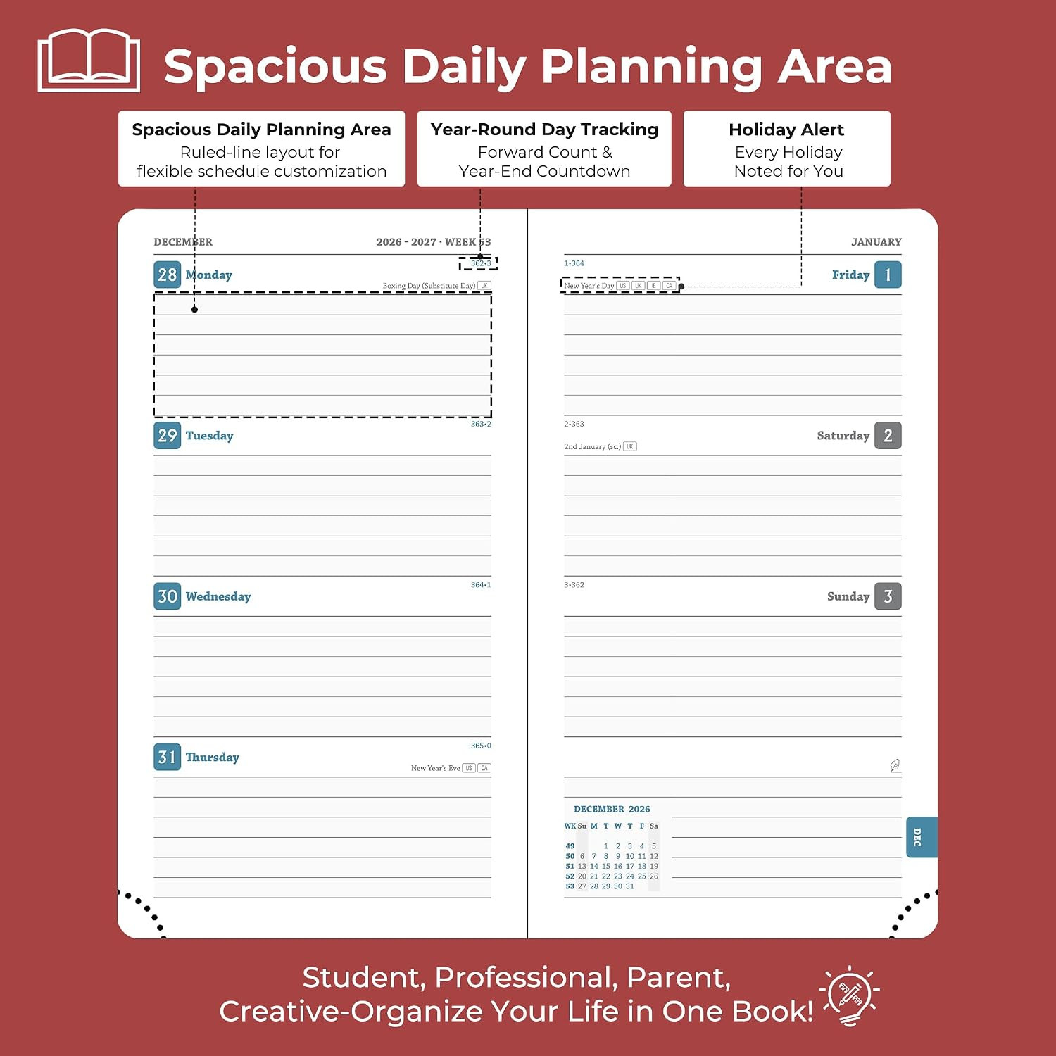 Planner 2026-2027 Daily Weekly and Monthly,6.5″X3.75″,18 Months Spiral Bound Cal