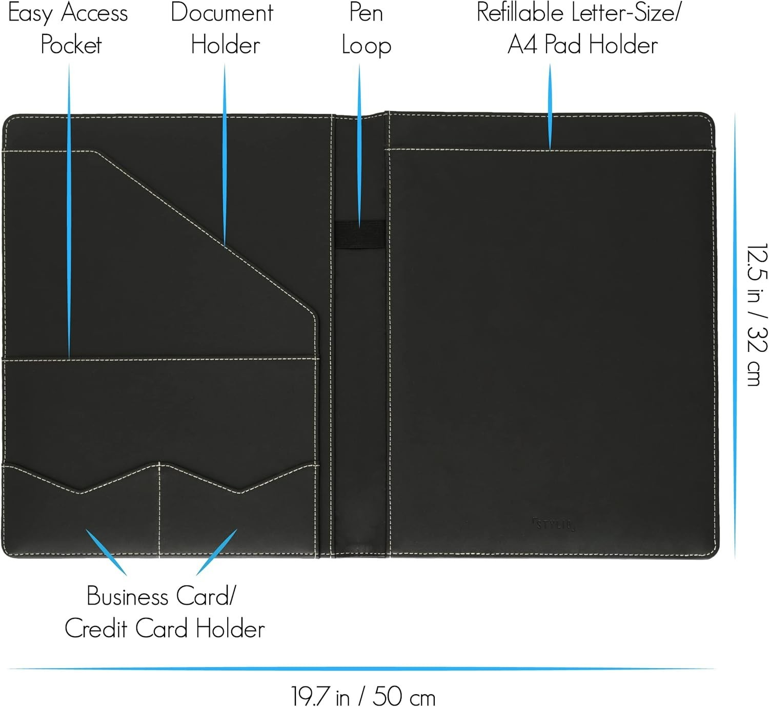 Elegant Padfolio Portfolio Organizer with Letter-Sized Notepad – Faux Leather