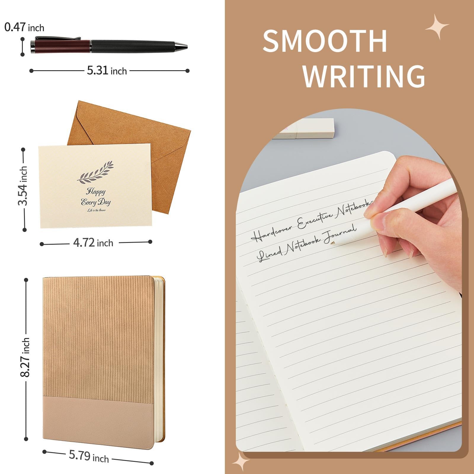 TSFPapier A5 Lined Notebook with Pen & Gift Box 216 Pages PU Leather Journals