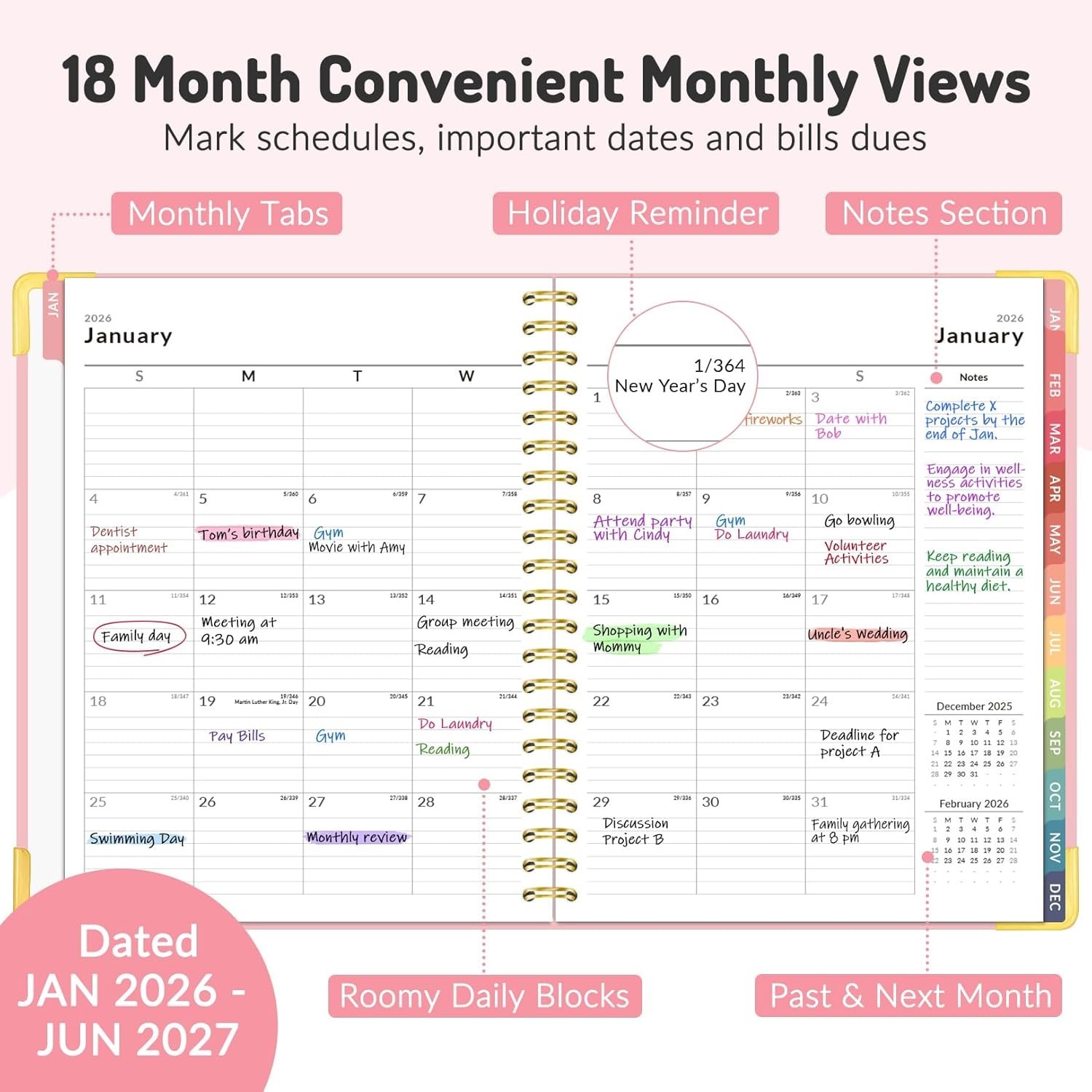 Stylish 18- Calendar Planner for Students & Teachers – Jan 2026 to Jun 2027