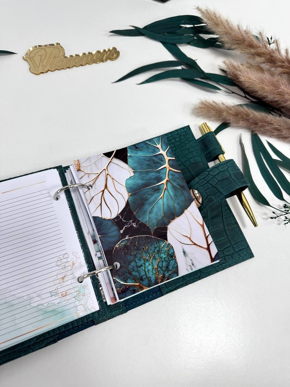 Leather notebook-wallet cover A7 Big rings mini wallet. Mini Planner.