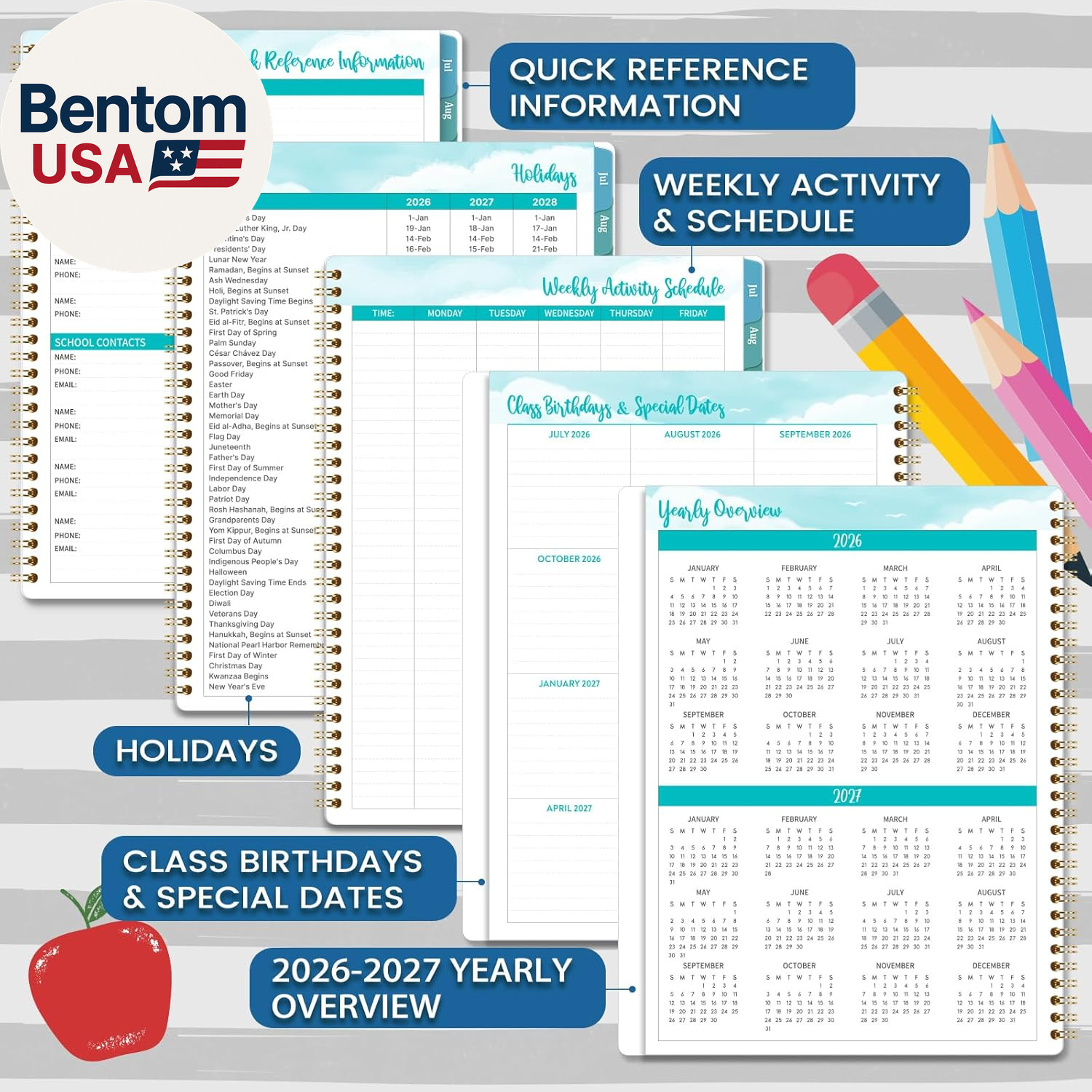 2026-2027 Teacher Planner, Lesson Planner 2026-2027, July 2026 – June 2027, 8.5″