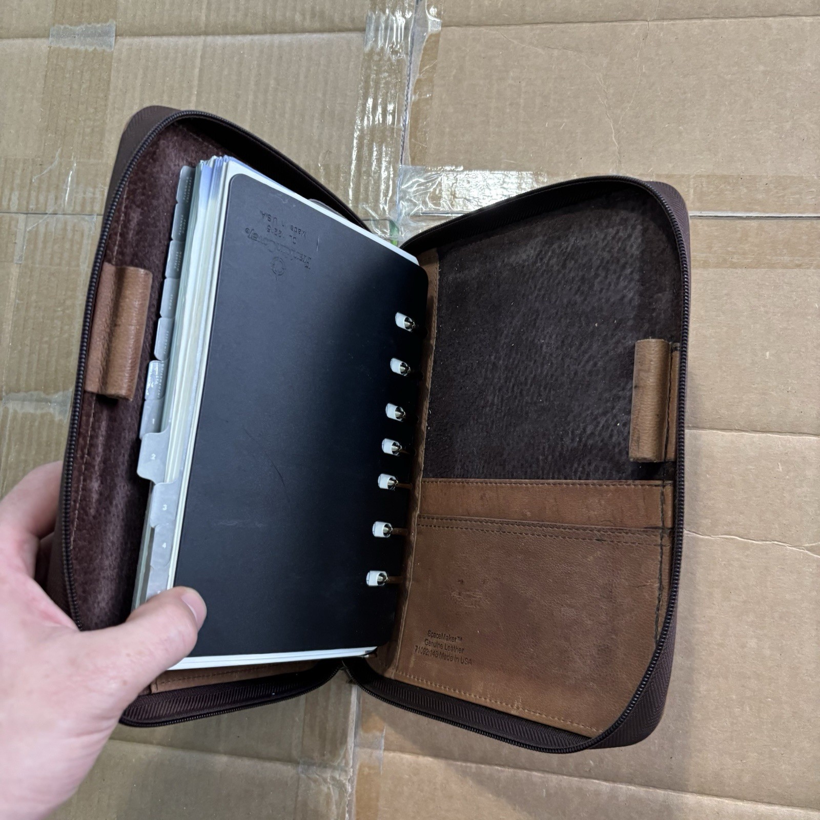 Vintage Franklin Covey 7 Ring Full Grain Italian Leather Classic Brown Planner