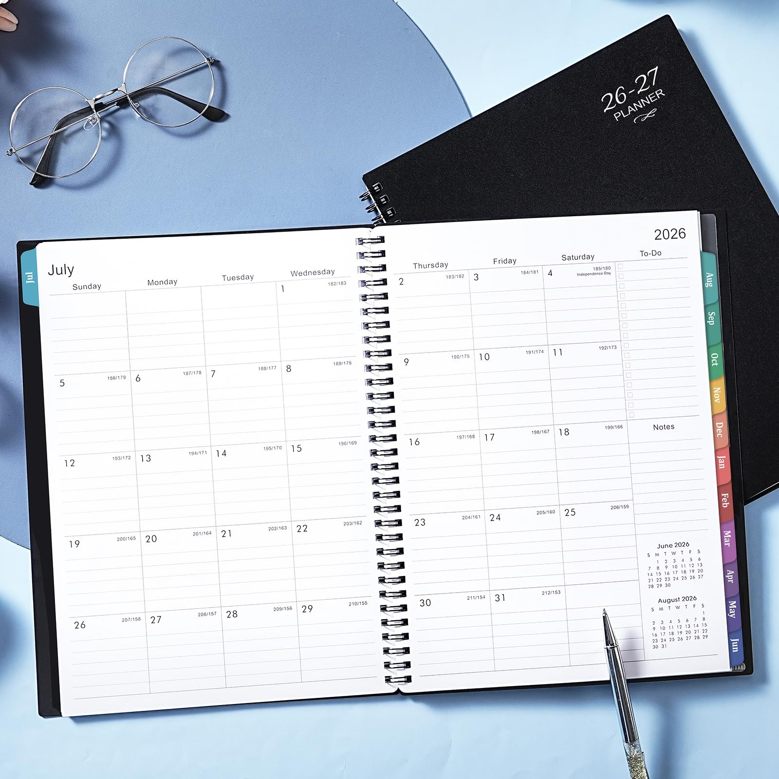 2027 Weekly Monthly Planner 9×11 Black Waterproof Cover Colorful Tabs