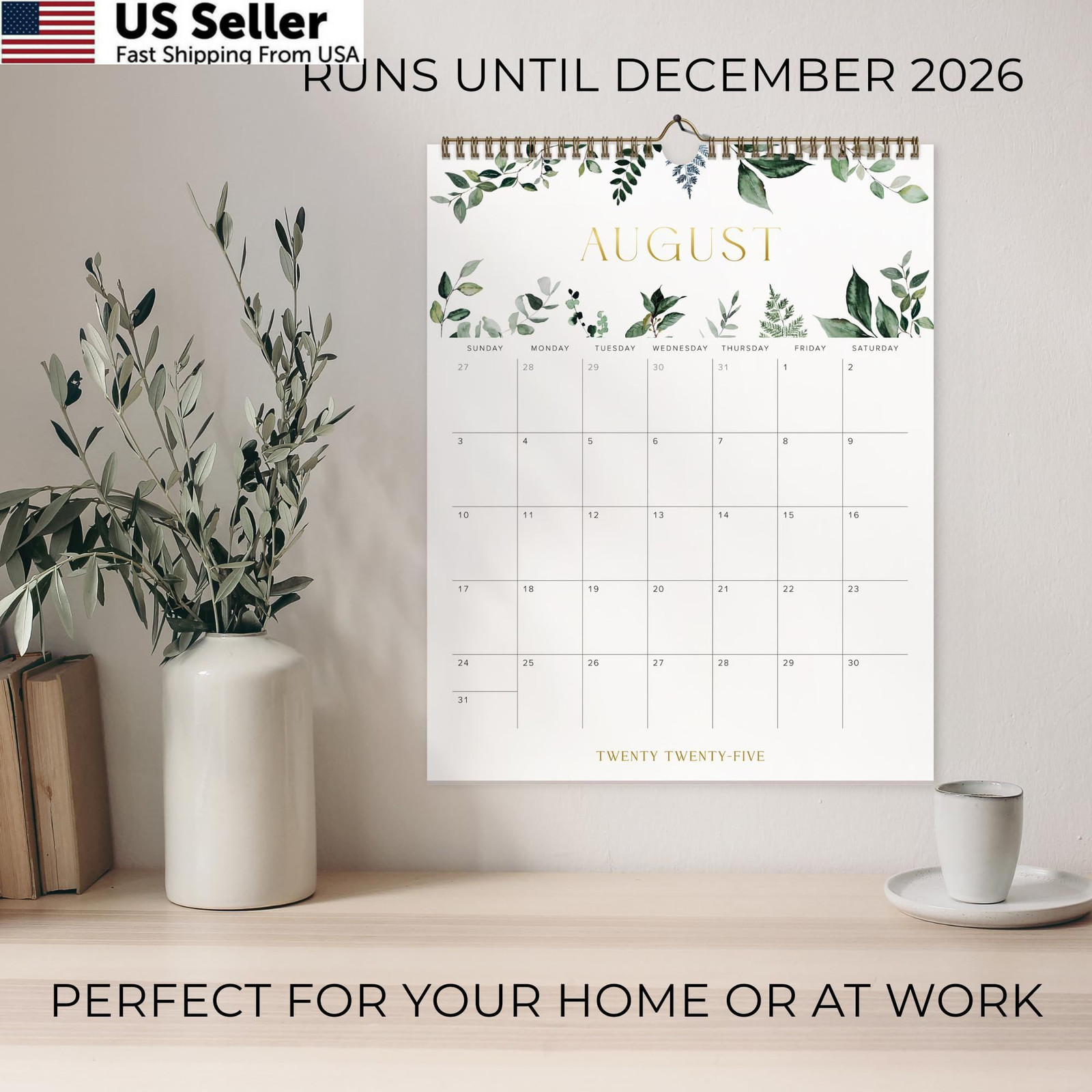 Aesthetic 2026 Wall Calendar – Runs Until December 2026 – The Modern Greenery