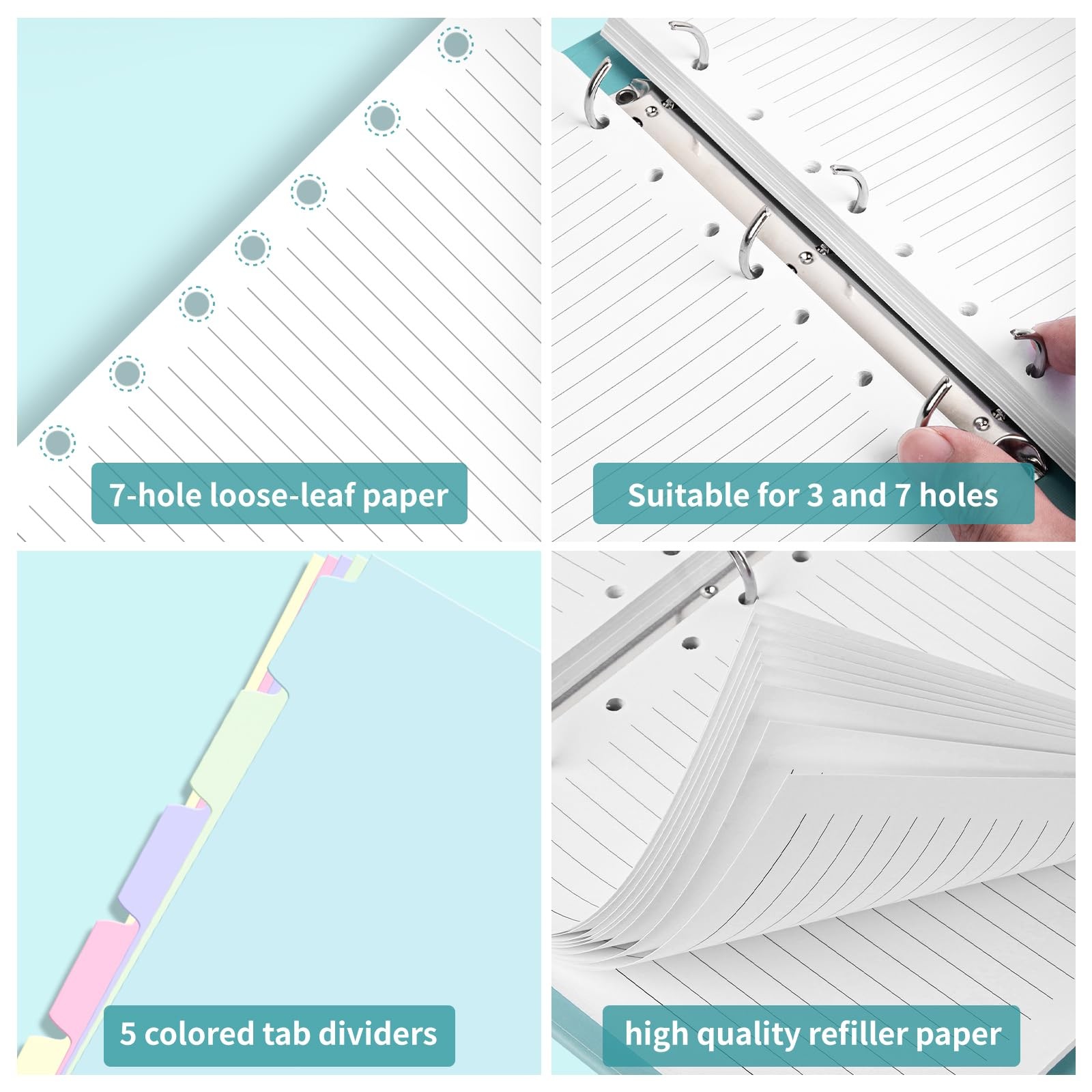 A5 Loose Leaf Paper, 7 Hole Binder Inserts, 240 Sheets, 5.5 X 8.5