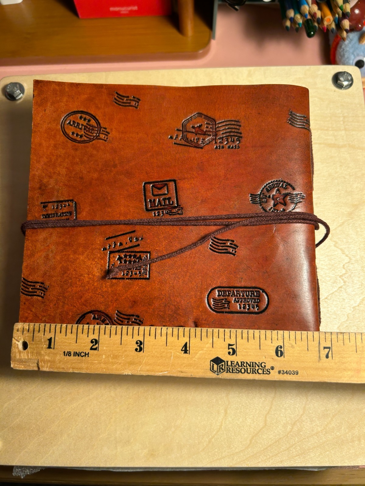 Wanderlust Handmade Leather Journal 7×7 Embossed Map Travel Notebook Khadi Paper