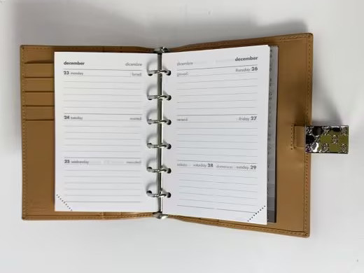 GUCCI Agenda Planner Notebook Cover Leather Camel Silver 6 Ring Japan Authentic