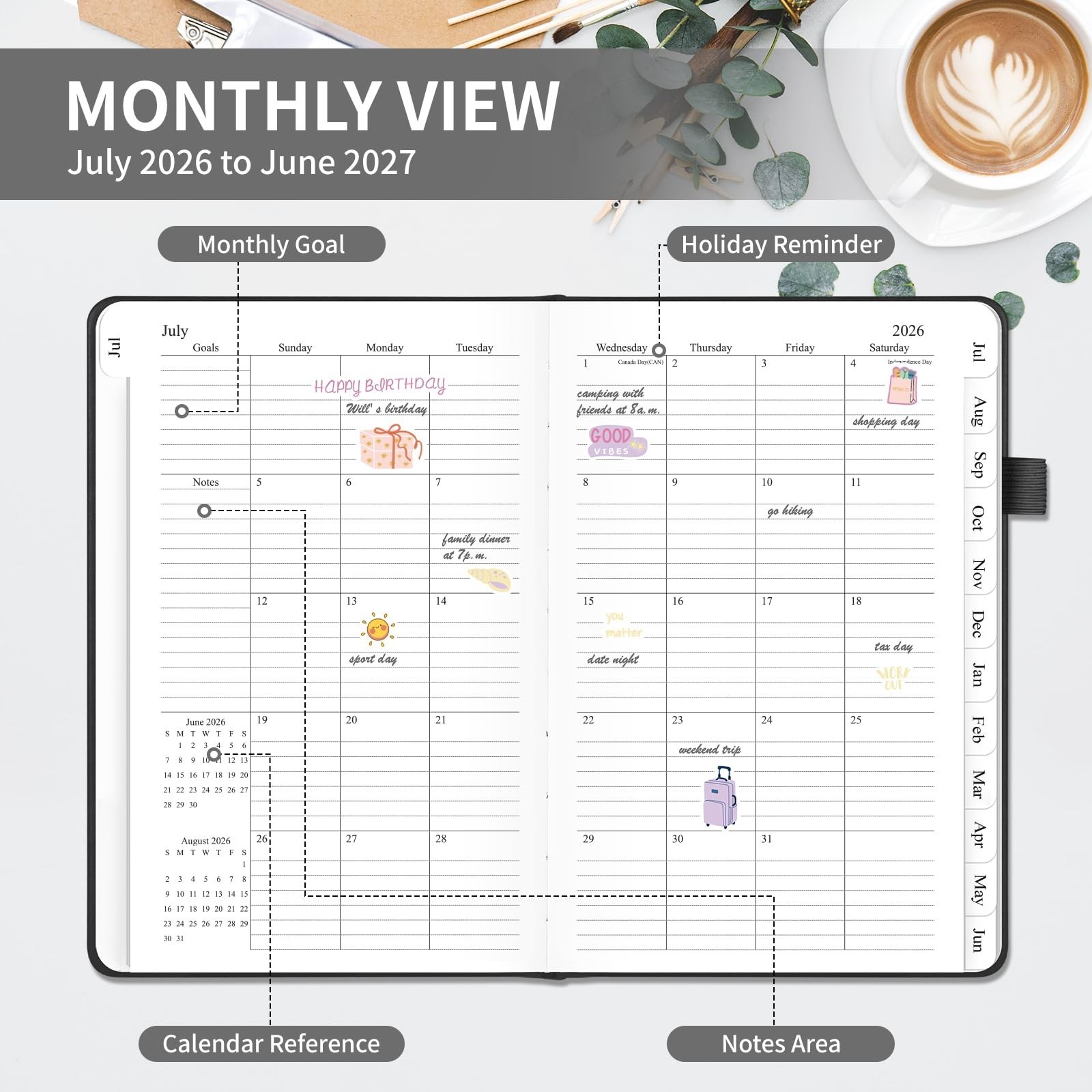 Planner 2026-2027, Weekly and Monthly Planner with Tabs from Jul 2026 – Jun 2…