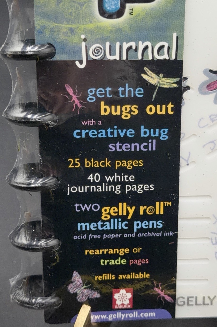 SAKURA Gelly Roll “bugs” Journal, Solid Black/White Acid Free Pages w/2 Gel Pens