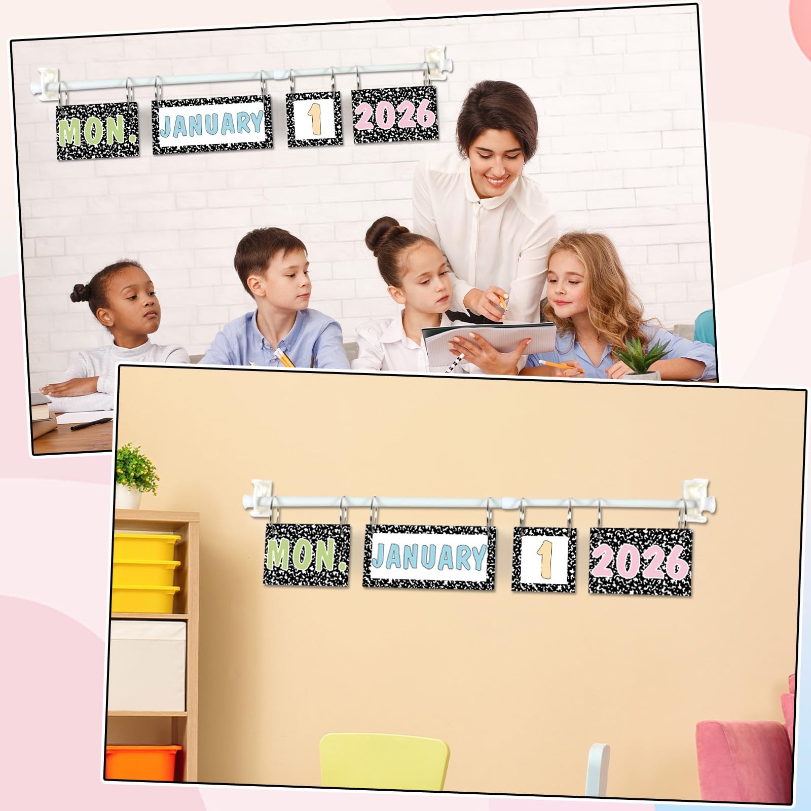 56 Date Cards Composition Notebooks Flip Calendar Adjustable Holder Pastel