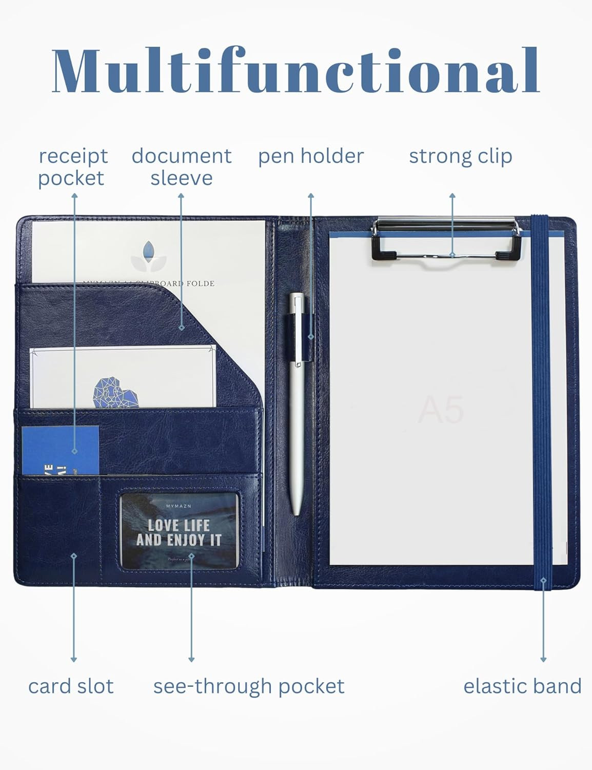 Small Padfolio Clipboard A5 Folder for Writing Pad Refillable 5 X 8 Note Pad, F