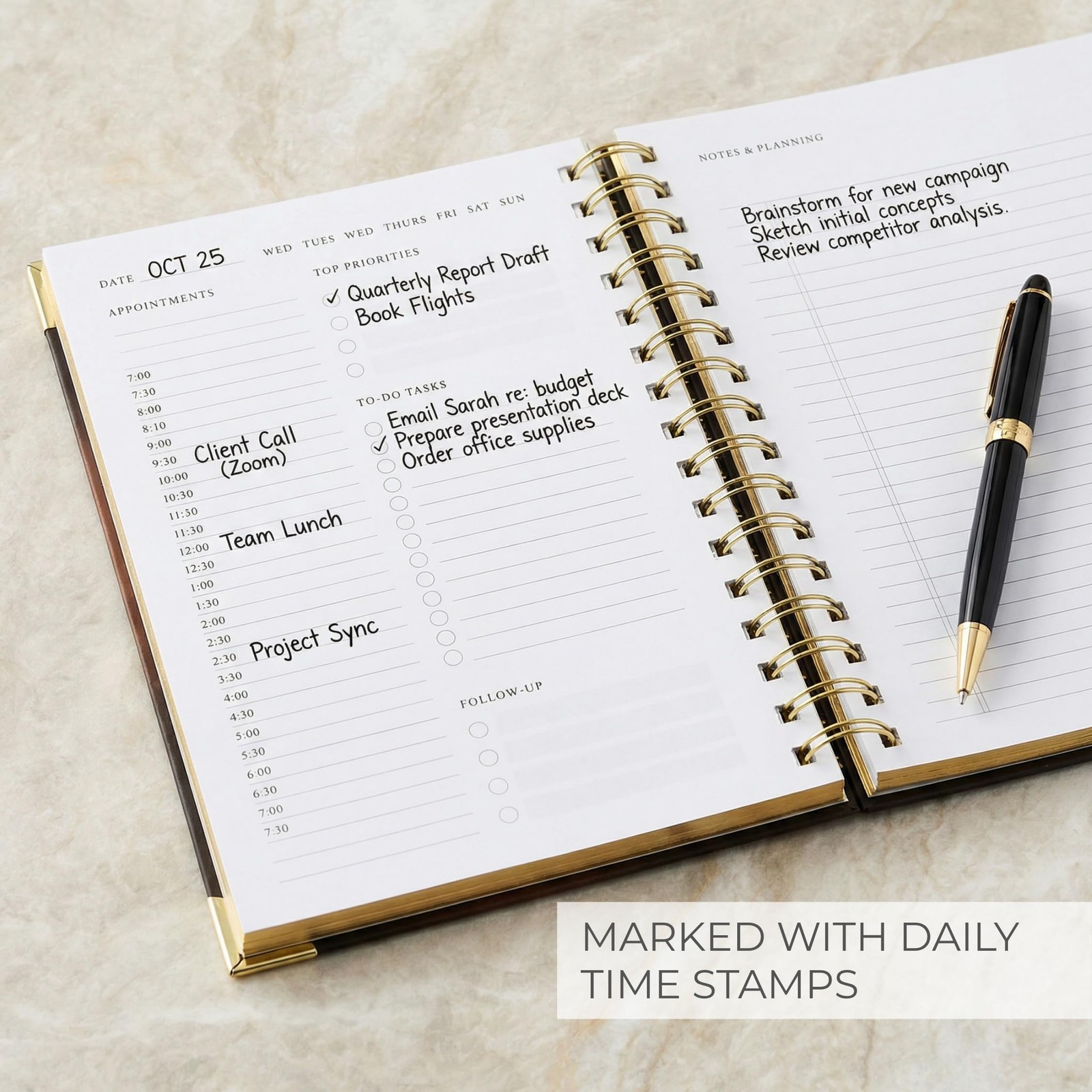 Aesthetic Daily Planner And Notebook With Hourly Schedule Beautiful Spiral T…