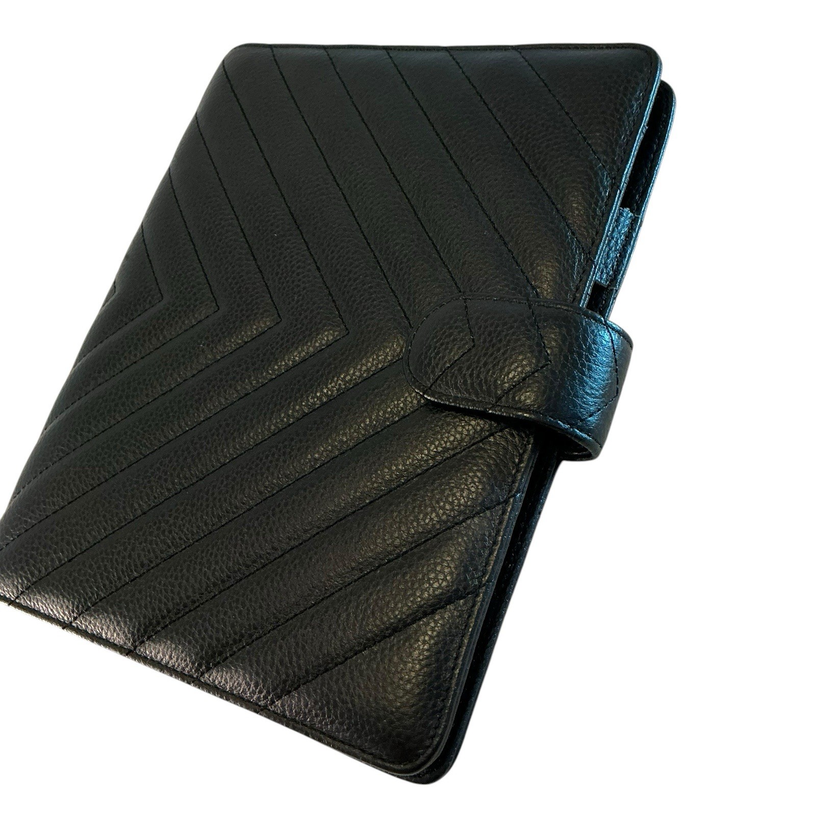 CLOTH & PAPER Leather Agenda Cover, A5 Large Black Quilted Leather Planner,