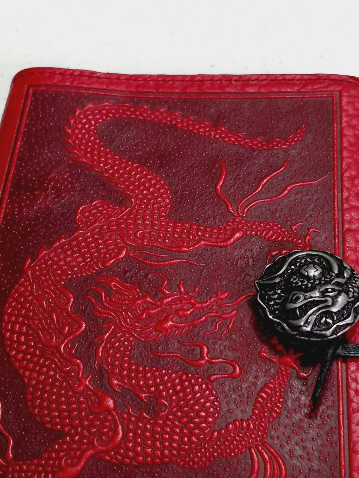 Oberon Design Burgundy Leather Journal Cover Embossed RED Dragon Design