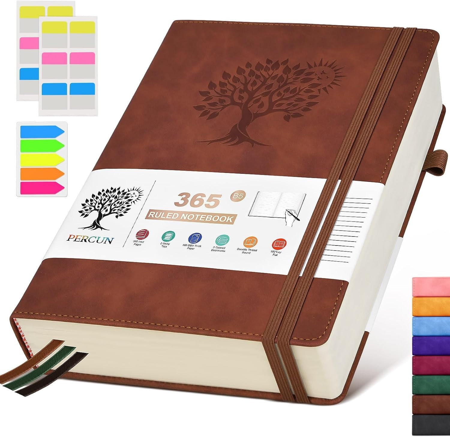 PERCUN B5 Lined Journal Notebook – 365 Page Large Leather Journals B5, Brown