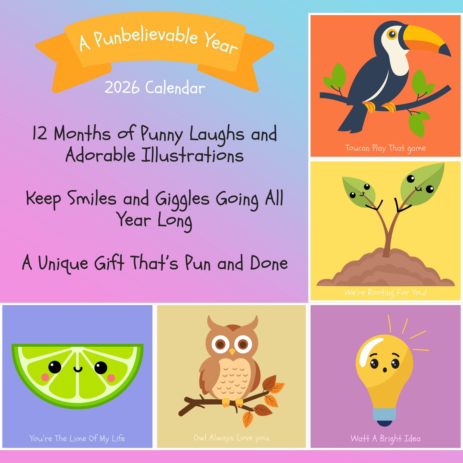 A Punbelievable Year 2026 Puns Wall Calendar | Monthly Humor with Multicolor