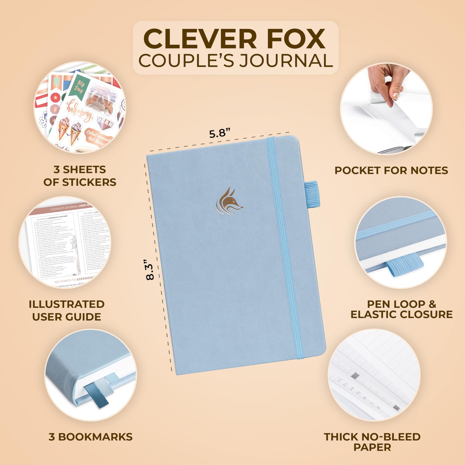 Clever Fox Couple’s Journal – Couples Date A5 (5.8” x 8.3”), Periwinkle