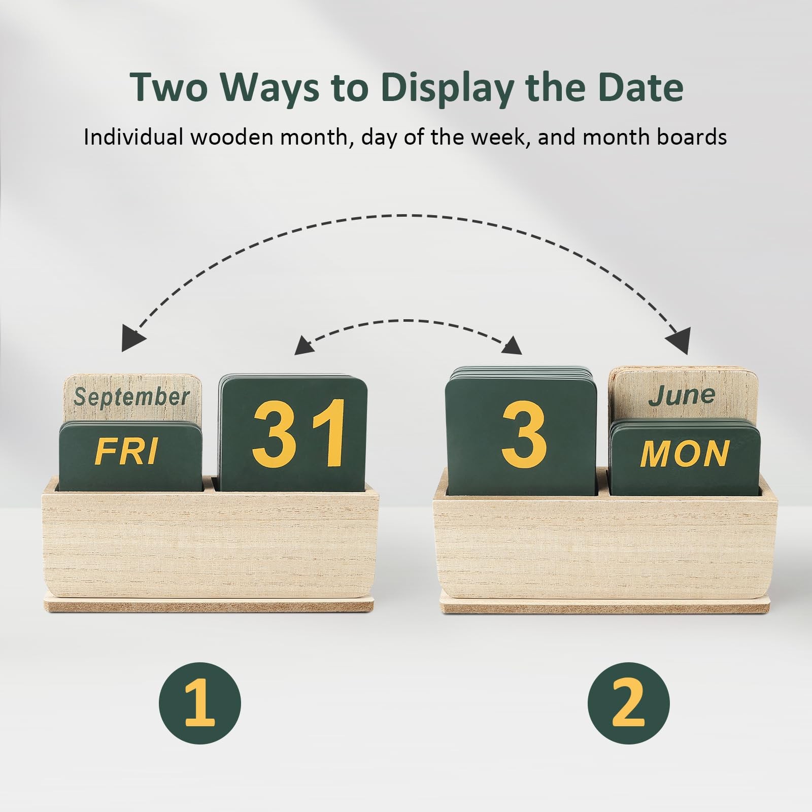 DEERINE Wooden Block Perpetual Calendar for Desk, Daily Desktop Wood Grain