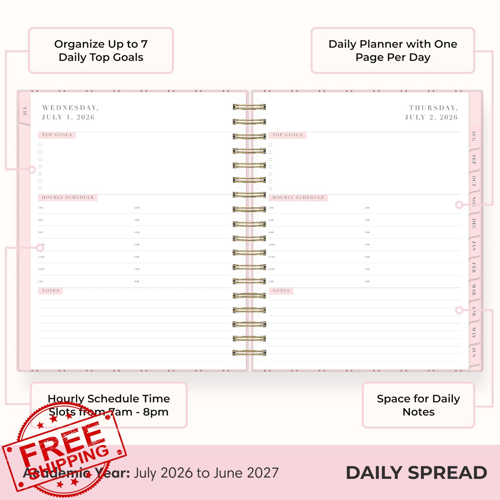 Blue Sky Laine Pink 7″ x 9″ Planner