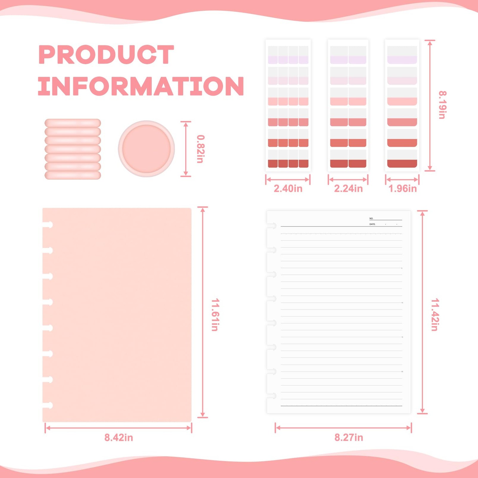 MOSA BEAR Discbound Notebook, 8-Disc Disbound Planner with Removable A5, Pink