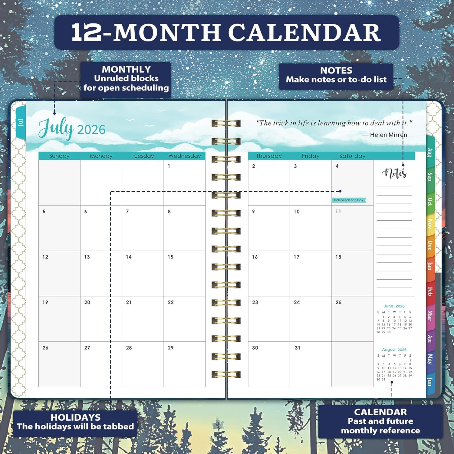 2026-2027 Academic Planner Weekly Monthly 6.4″ x 8.5″ Colorful Tabs
