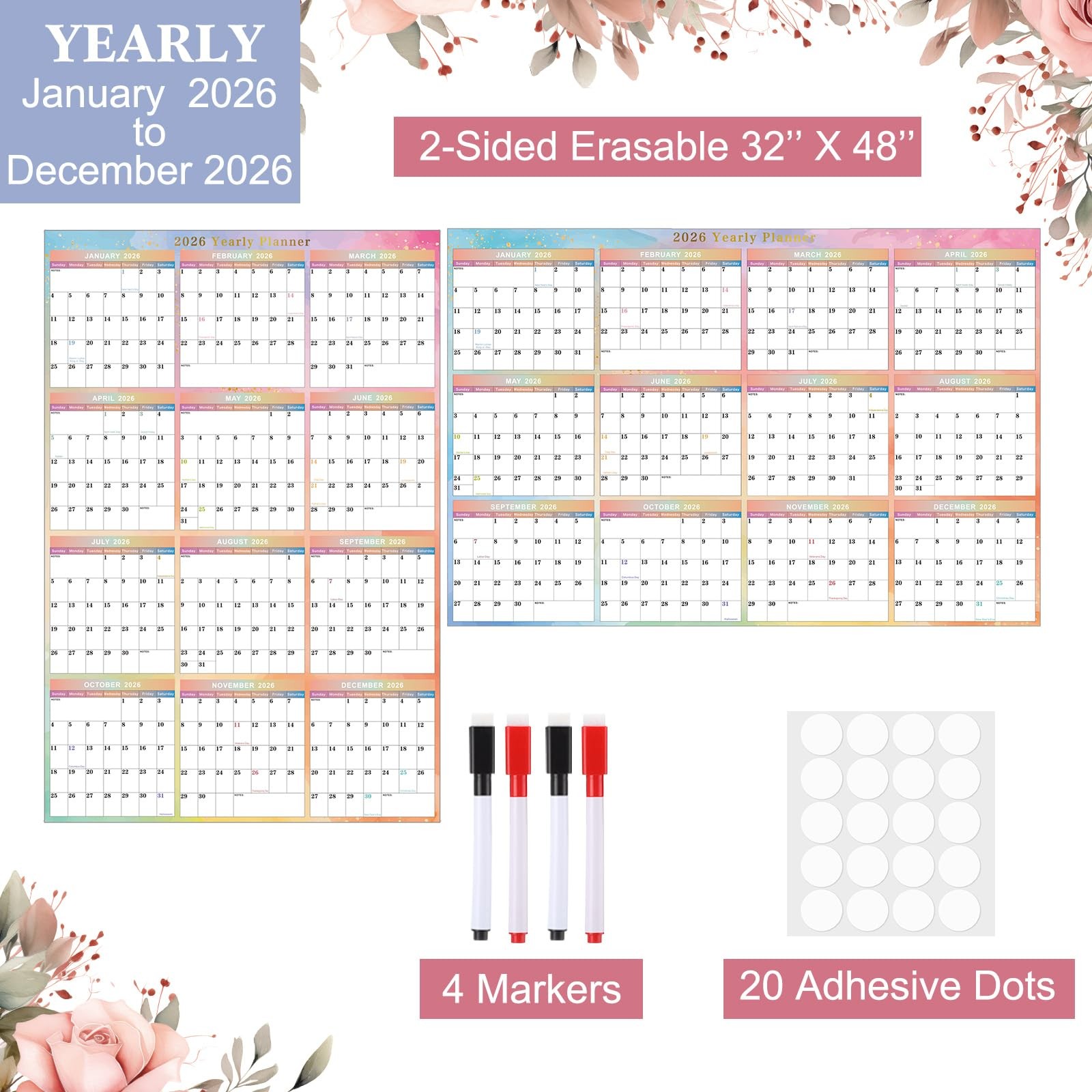 Humyoun 2026 Wall Calendar 32″ x 48″ Dry 32 x 48 x 0.04 inches, colorful