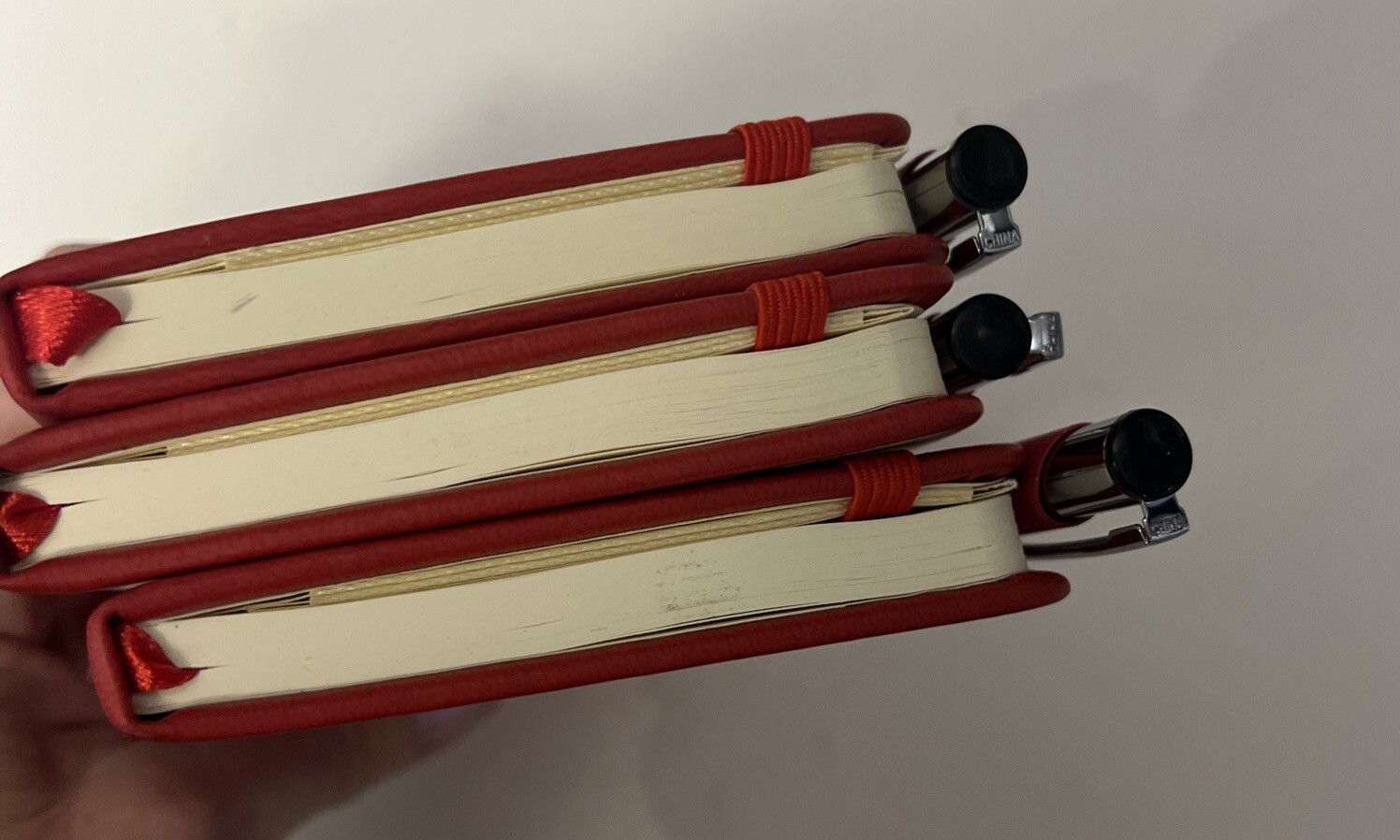 Lot Bundle of 3 Red Pocket Notebooks 3.5in X 5.5in Writing Travel Journal~W/pen