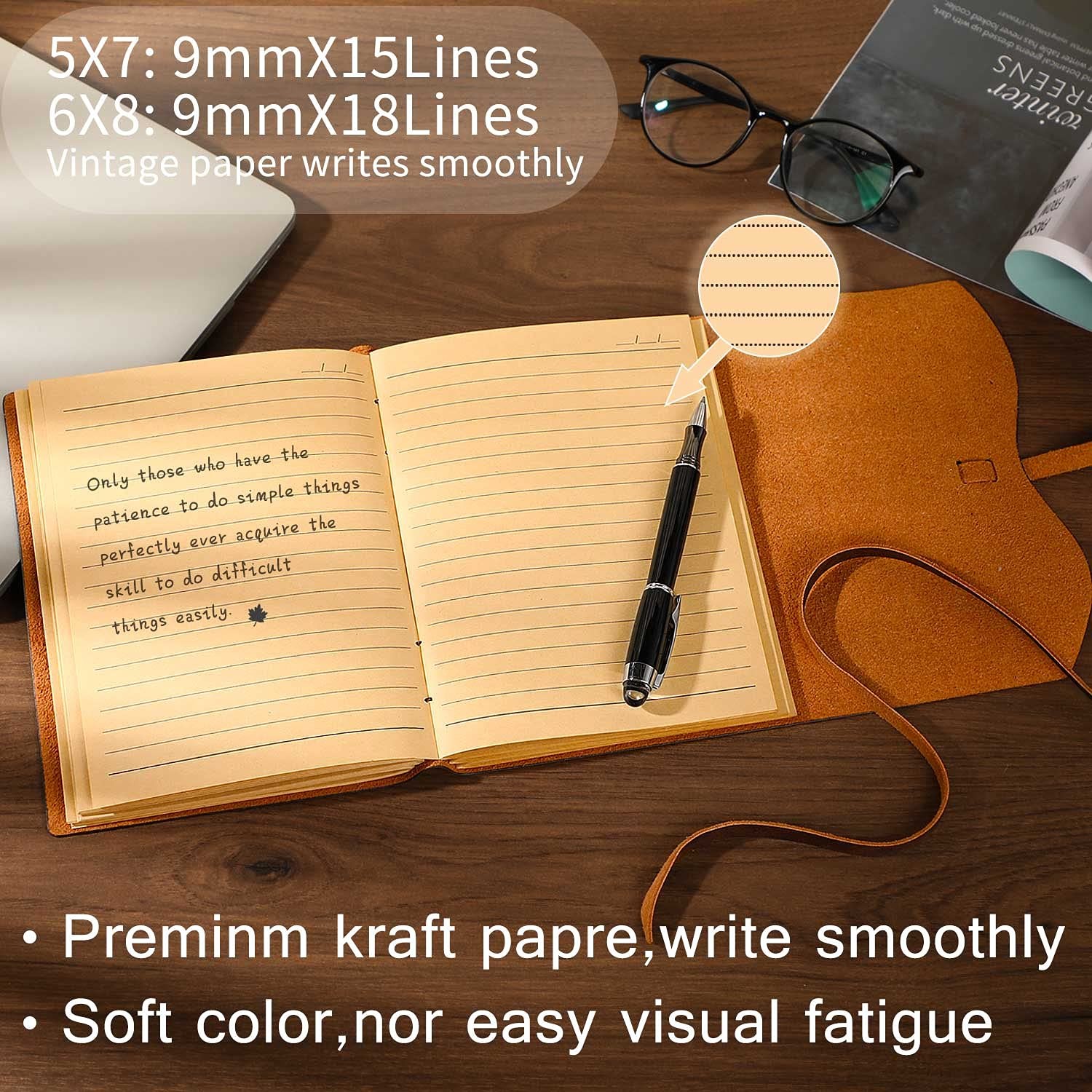 Hotcinfin Leather Bound Journal for Men/Women, Rustic 6X8 Inch, dark brown