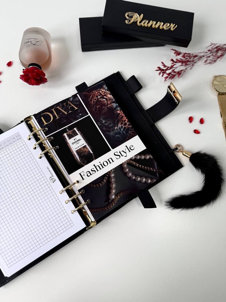 Cat Leather notebook cover A5 big binder 6 rings. Leather planner binder A5.