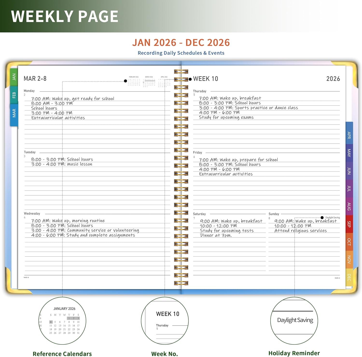 Planner -2026, Hardcover Weekly & Monthly Calendar Planner, January 2026 – Decem
