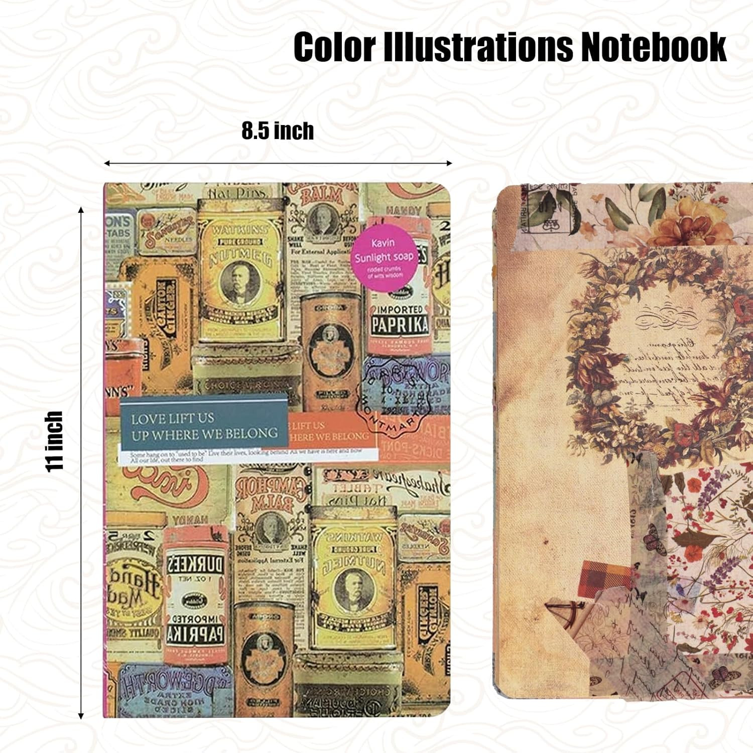 A5 Vintage Travel Journals for Women, European Kraft Paper Diary Color Illustrat