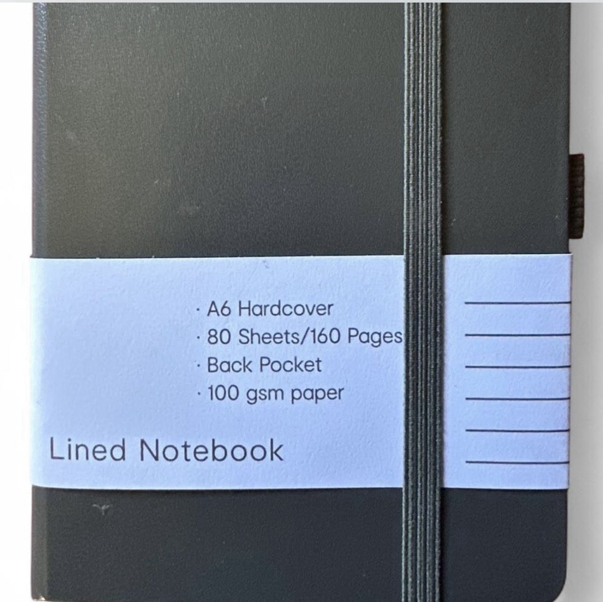 Classic Black A6 Hardcover Notebook with Elastic Closure and Pen Loop 160 Pages