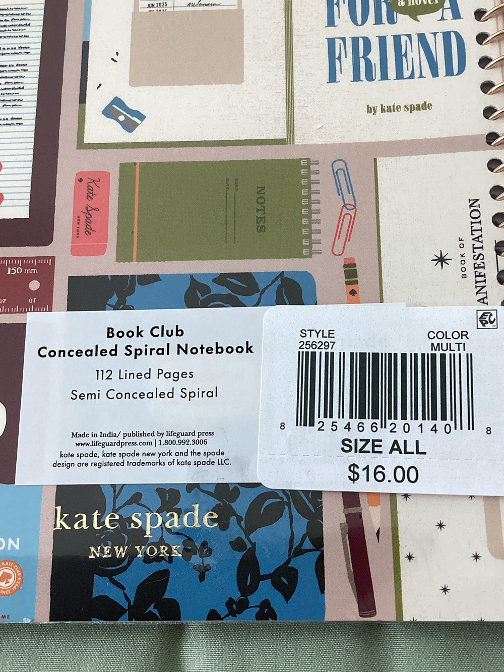 Kate Spade Book Club Semi Concealed Spiral Notebook 112 Lined Pages