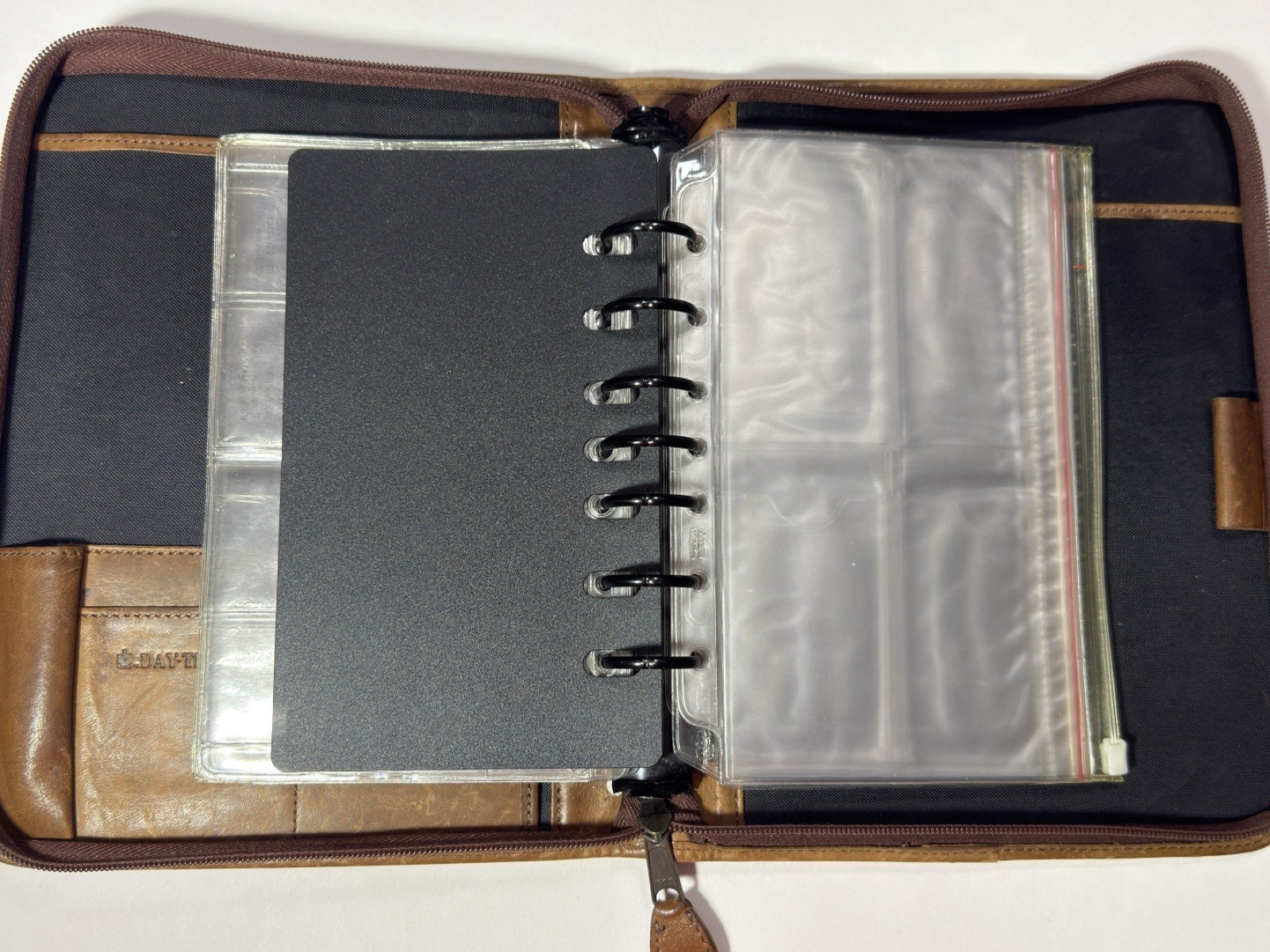 Day Timer Planner Organizer Vtg Brown Leather Folio 7 Ring Binder Notebook