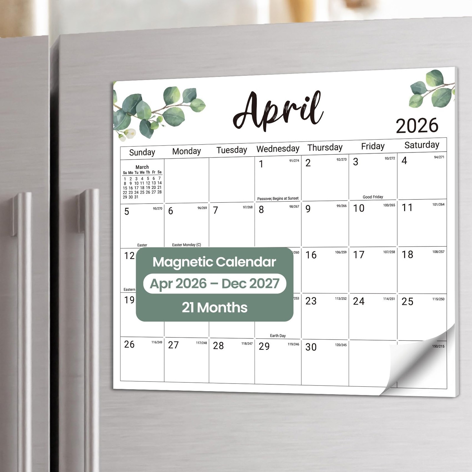 Aesthetic 2026-2027 Magnetic Calendar for Apr 2026 – Dec 2027, a-Nature