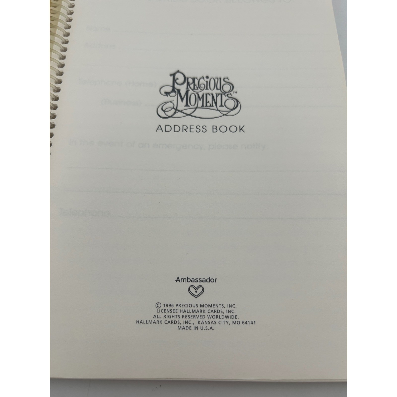 Precious Moments Ambassador Address Book Spiral Bound Vintage 1996