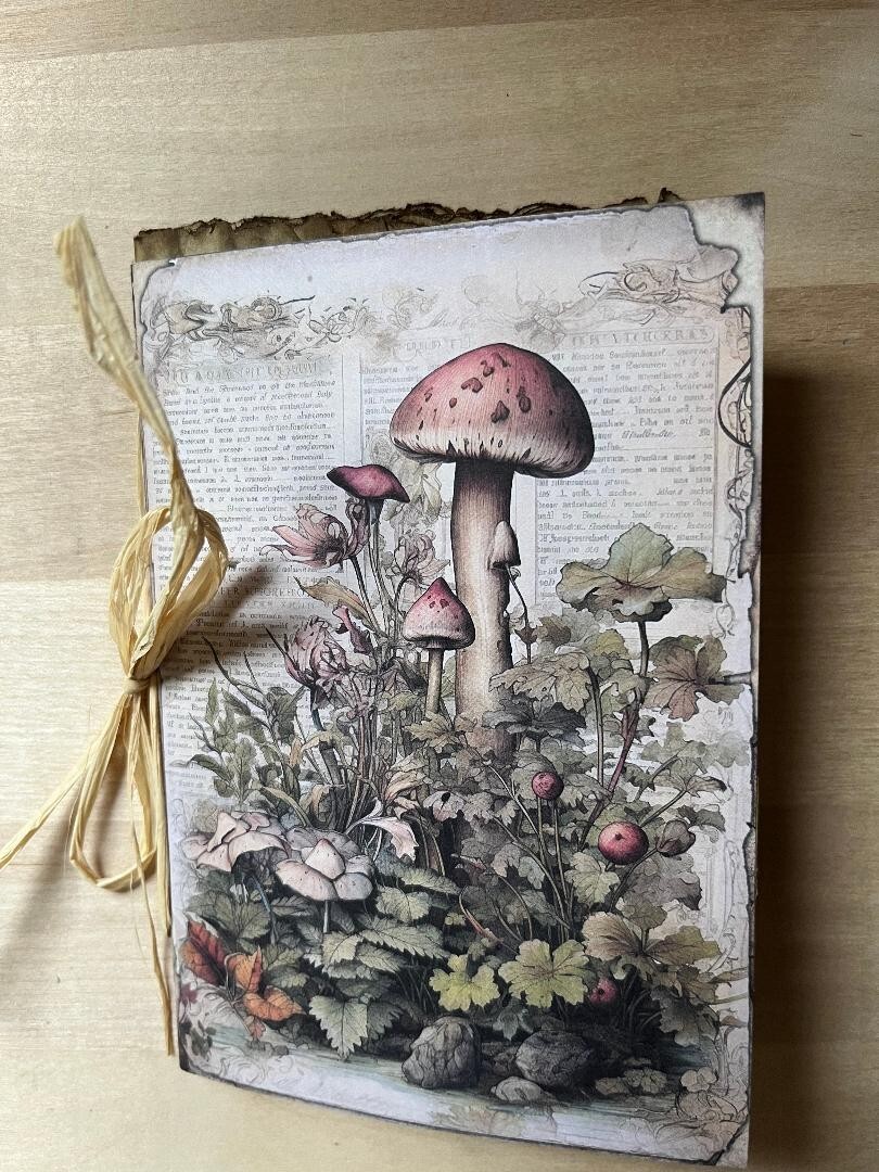 HAND MADE Mushroom / OWL Journal INC. Bag of Embellishments, Tea/Coffee Dye