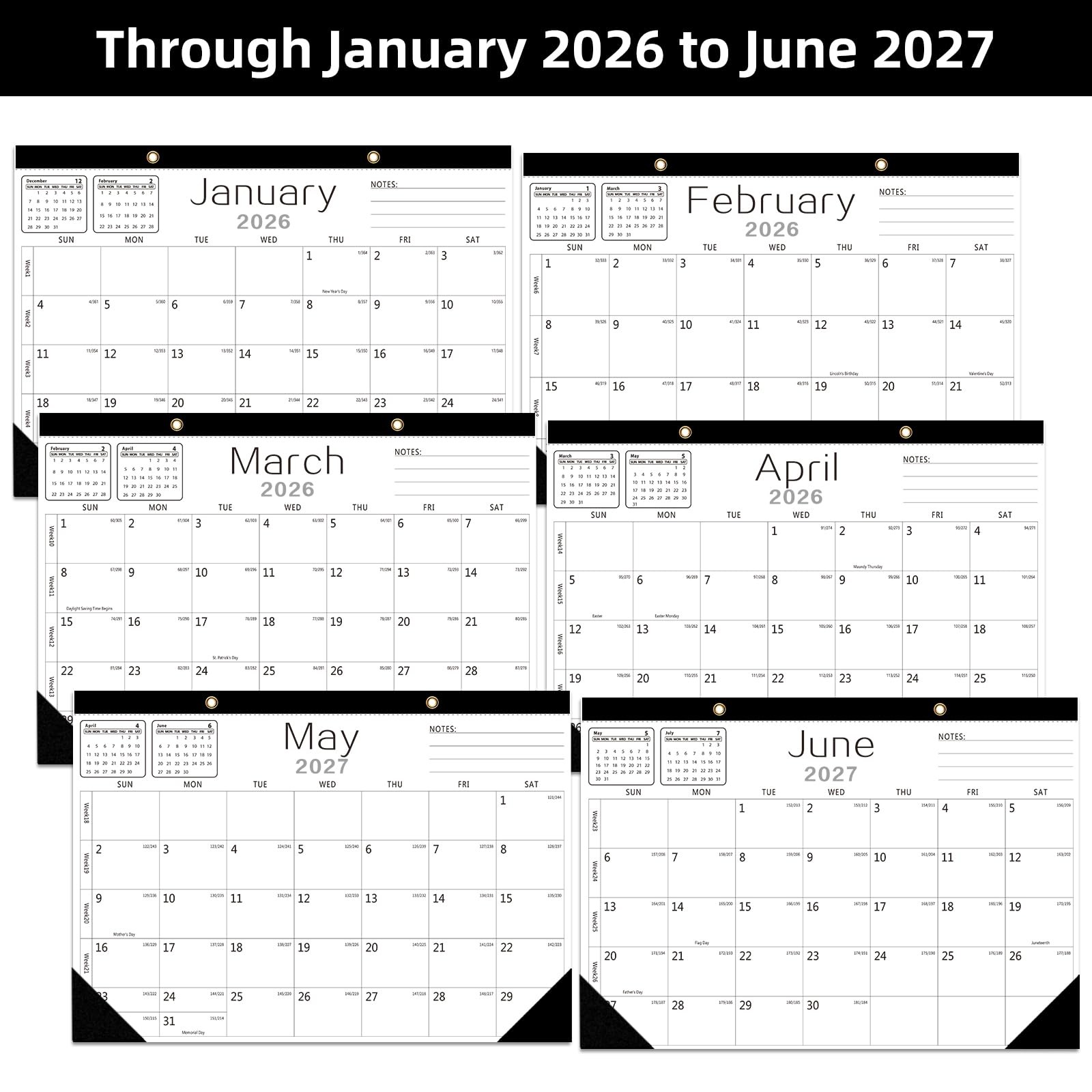Wall Calendar -Desk 2026-2027 from Jan. White(Jan.2026 to Jun.2027)
