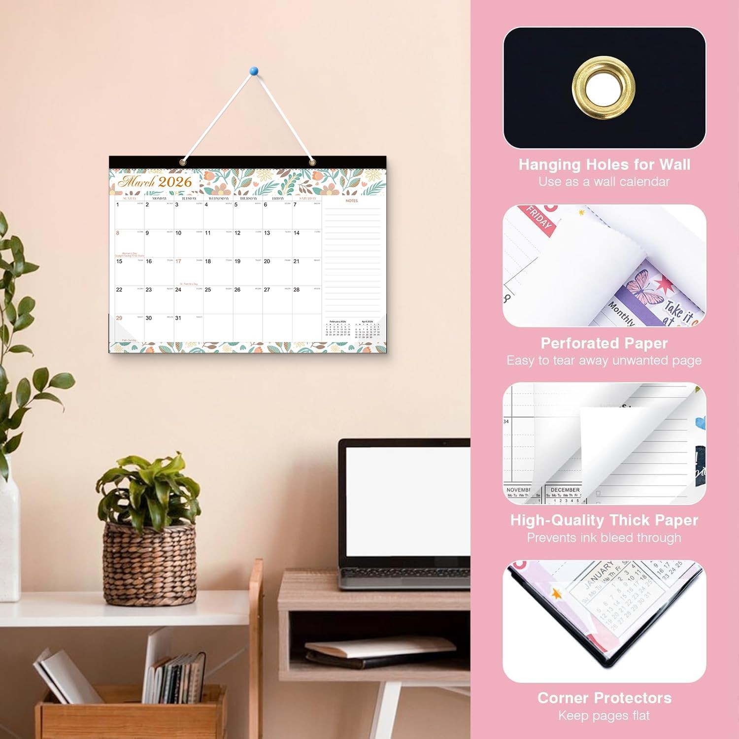 DESEN 2026-2027 Desk Calendar , Jan 2026-Jun 2027, 17″x12″ Large Size , Color