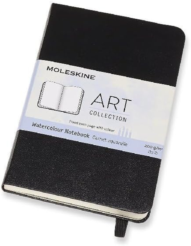 Art Watercolor Notebook, Hard Cover, Pocket (3.5″ x 5.5″) Plain/Blank, Black, 60