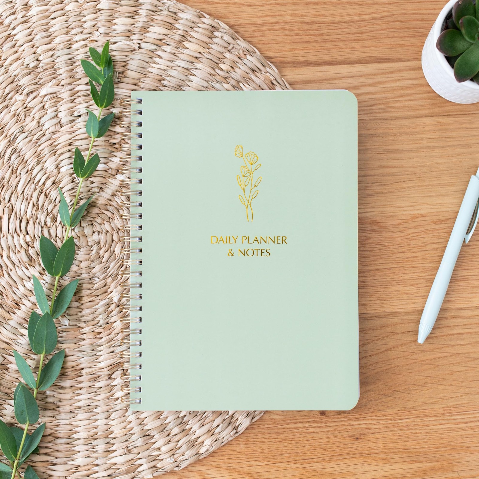 Simple Daily Planner Undated with Hourly Schedule – Planner, Sage Green