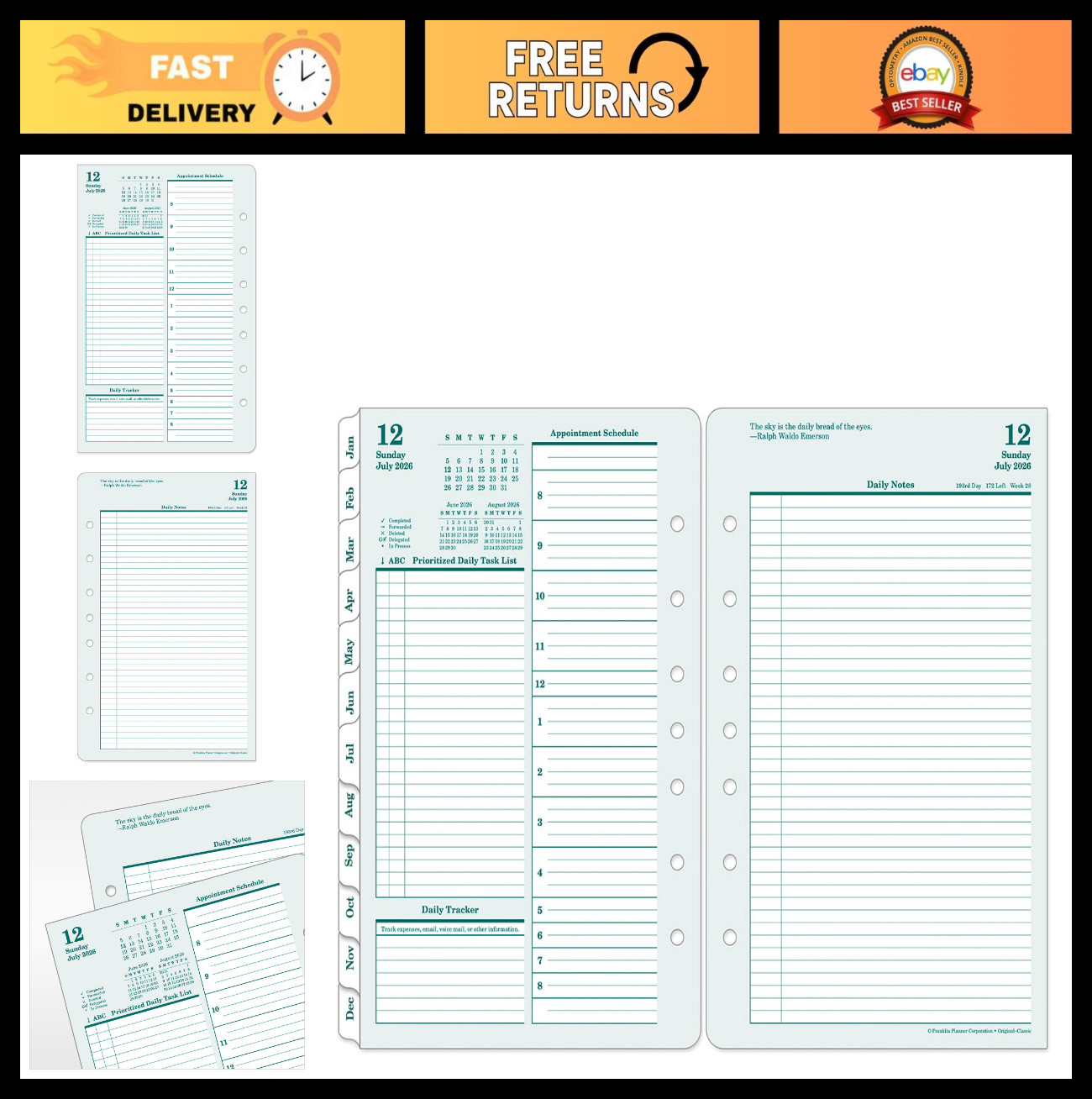 Ring-Bound Planner Refill – Two Pages Per Day, Classic Size, Jul 2026 – Jun 2027