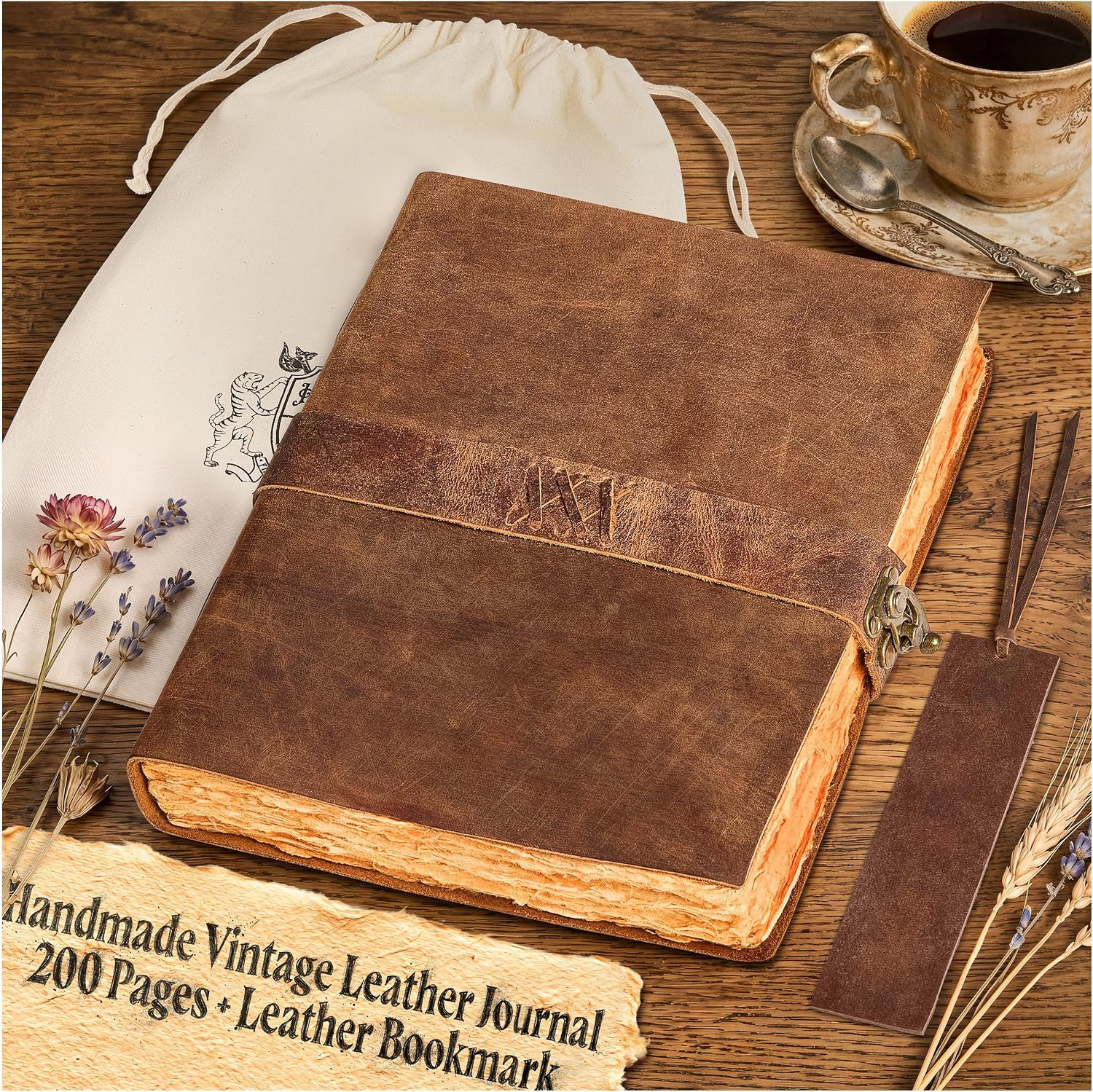 Writer’S Vintage Leather Journal 8X10 Inch | 200 Deckled Pages, Antique Manuscri