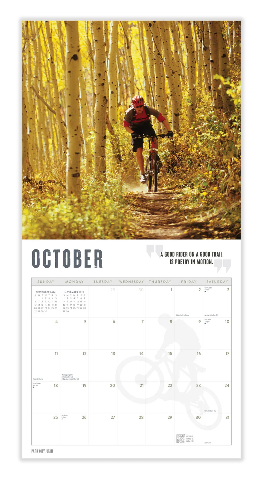 Mountain Biking Calendar 2026 | 12″ x 24″ 12 Month Calendar | Marble City Press