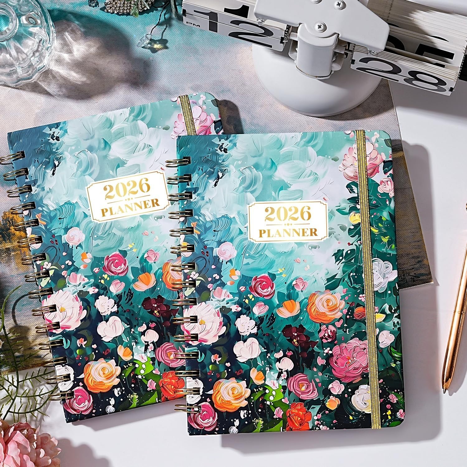 Chic 2026 Planner – Floral Design, Elastic Closure, 6.3″ x 8.4″ with Back Pocket